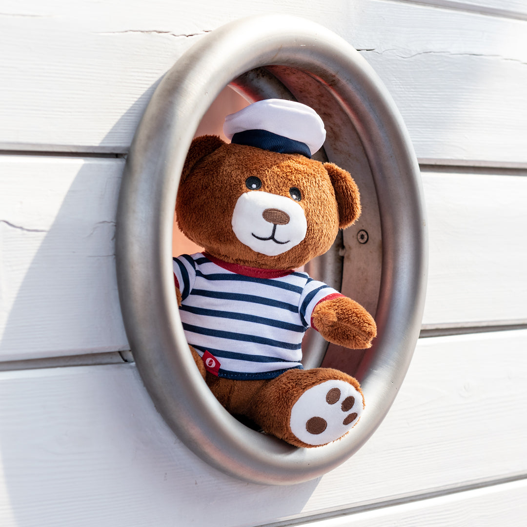 Maritime teddy bear with striped T-shirt
