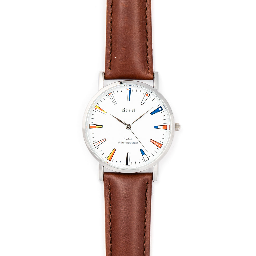 Maritime silver watch with signal flags